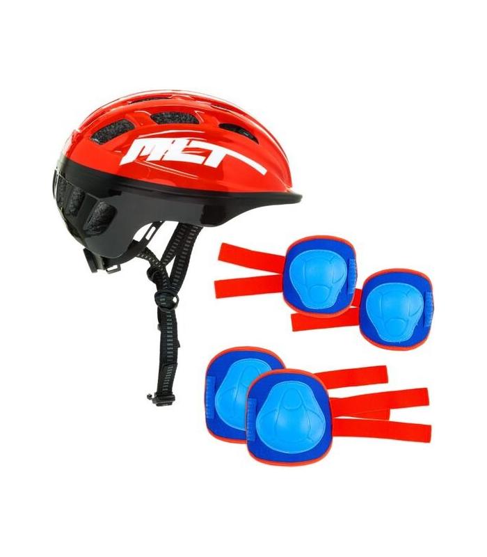 set-casco-protecciones-rojo