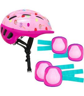 set-casco-protecciones-rosa